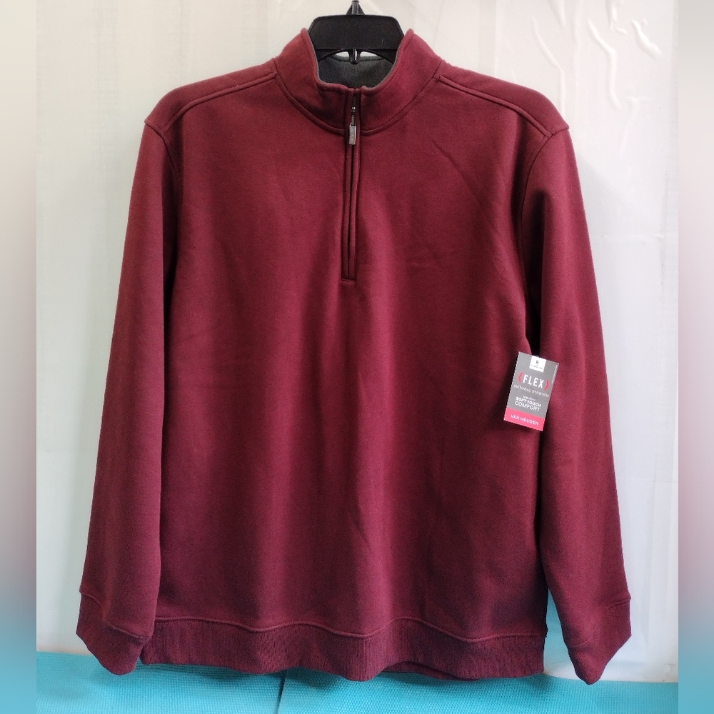 NWT Van Heusen Men's Flex Fleece 1/4 Zip Long Sleeve Sweater Burgundy XL
